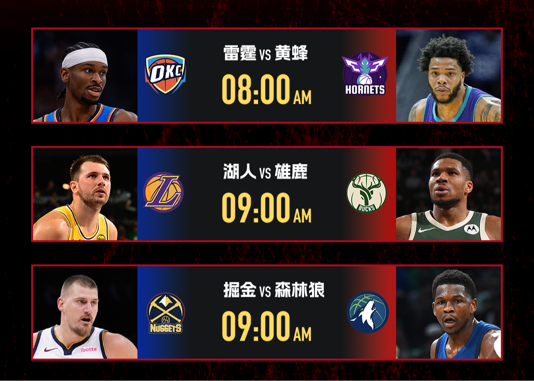 明日NBA焦点战：湖人队&雄鹿迎背对决，掘金连胜7连胜