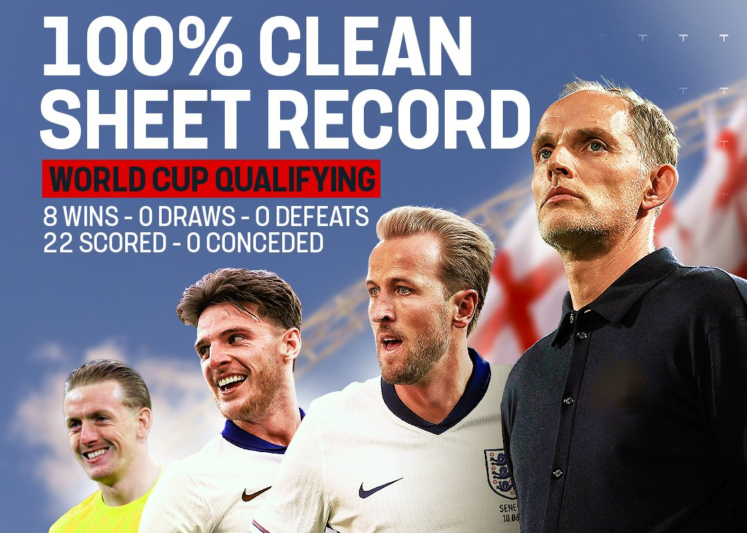 在过去的10场比赛中，英格兰追平了西班牙14-16年创造的纪录。