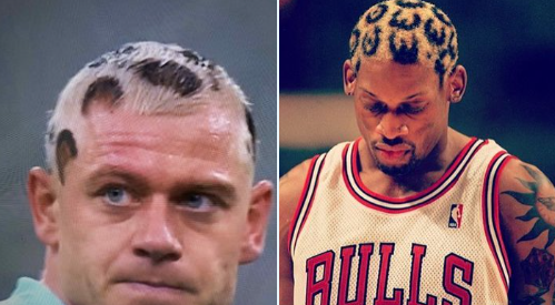 挪威后卫赖尔森独特的豹纹发型引发热议，对NBA名宿罗德曼表示怀疑。