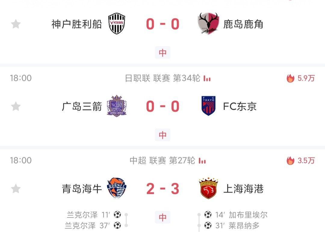 👀发生什么事了?海港半场产生5球,两场日职联仍0-0