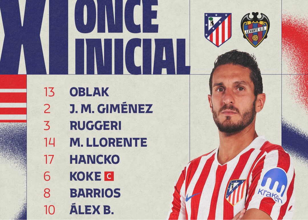 马竞vs莱万特首发：阿尔瓦雷斯，小西蒙尼出战